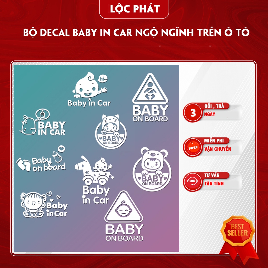 Bộ Decal Baby In Car Dán Trên Ô tô