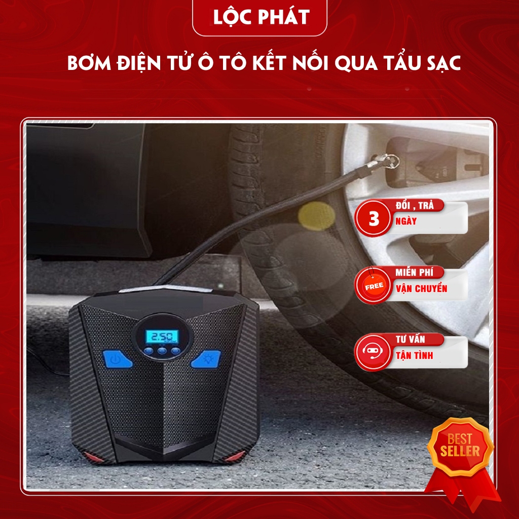 Bơm lốp ô tô , Máy bơm lốp xe hơi 12v điện tử tự ngắt tích hợp đèn led đồng hồ điện tử - BẢO HÀNH 12 THÁNG