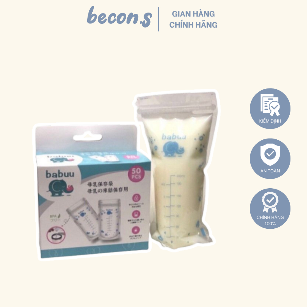 Hộp 50 túi trữ sữa Nhật Bản 250ml Babuu Baby tiện lợi cho mẹ becon.s