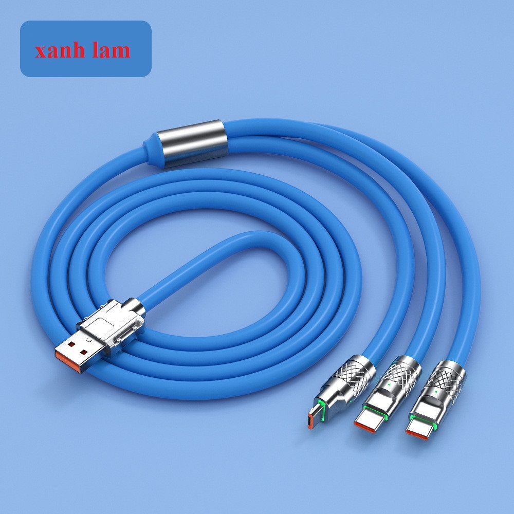 Cáp Sạc Nhanh 3 đầu/ 1 đầu Hợp Kim Kẽm 120W 6A Dây Silicone