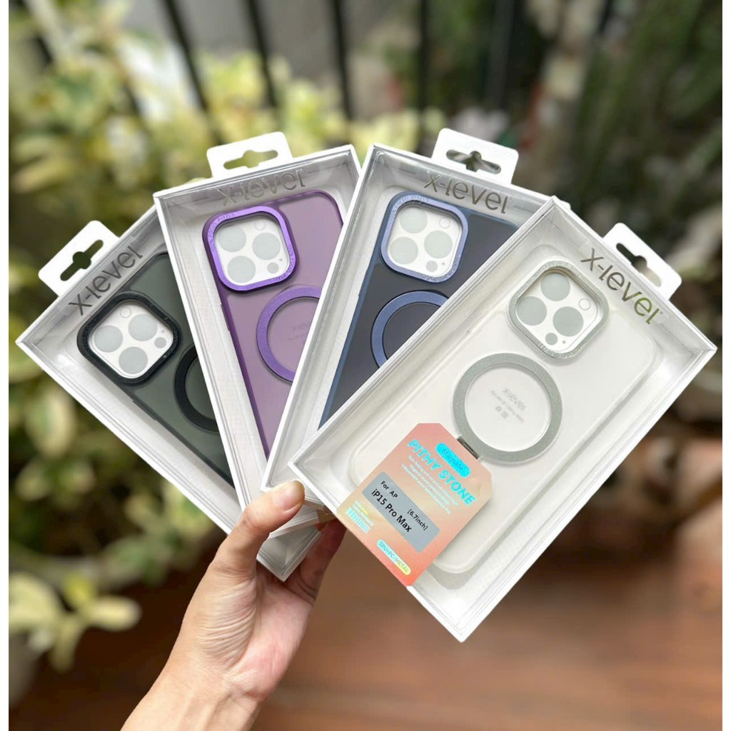 Ốp lưng nhám kèm kệ cho IPhone 15 Pro Max, 15 Pro , 14 Pro Max Chính hãng X-Level Pithy Stone hỗ trợ sạc không dây