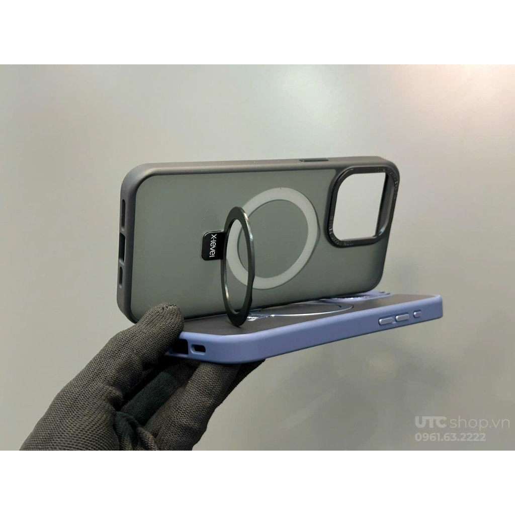 Ốp lưng nhám kèm kệ cho IPhone 15 Pro Max, 15 Pro , 14 Pro Max Chính hãng X-Level Pithy Stone hỗ trợ sạc không dây