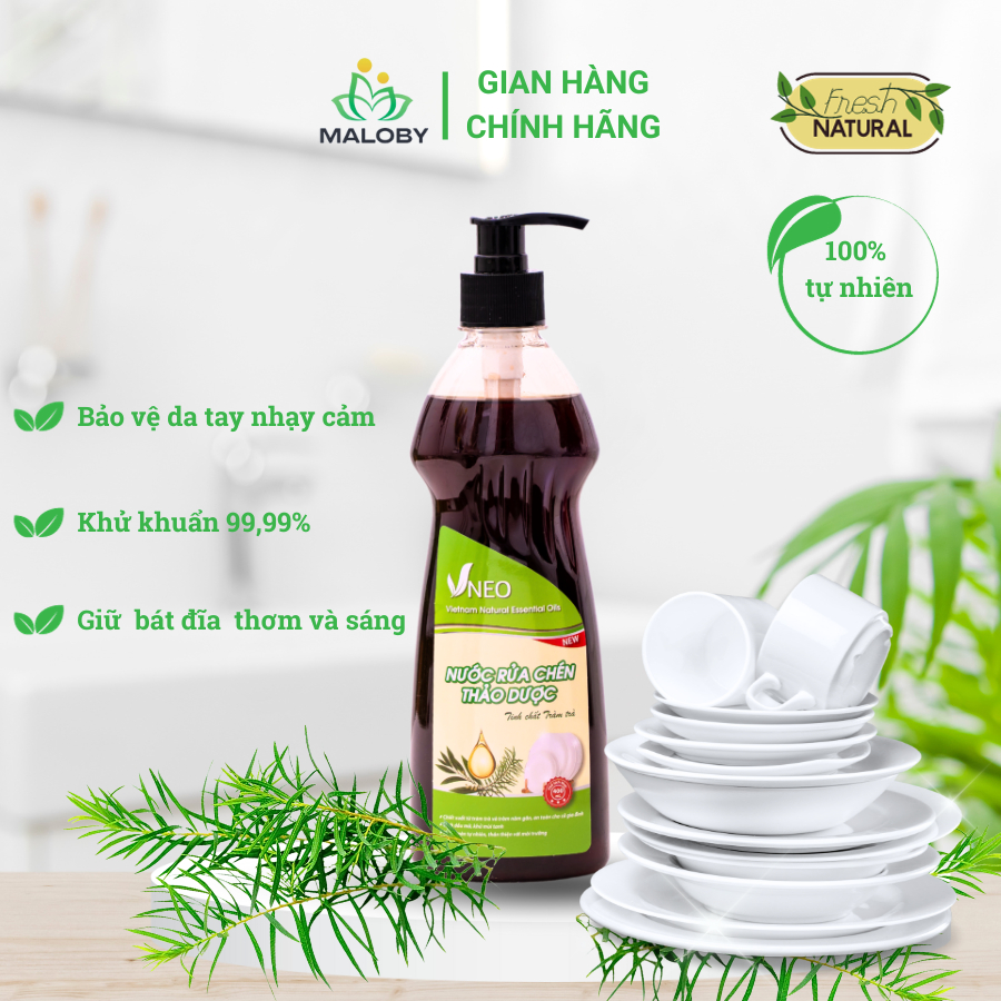 Nước rửa chén bát hữu cơ tràm trà 100% tự nhiên Maloby an toàn dùng cho da nhạy cảm dễ bị kích ứng 400ml, 750ml, 2L