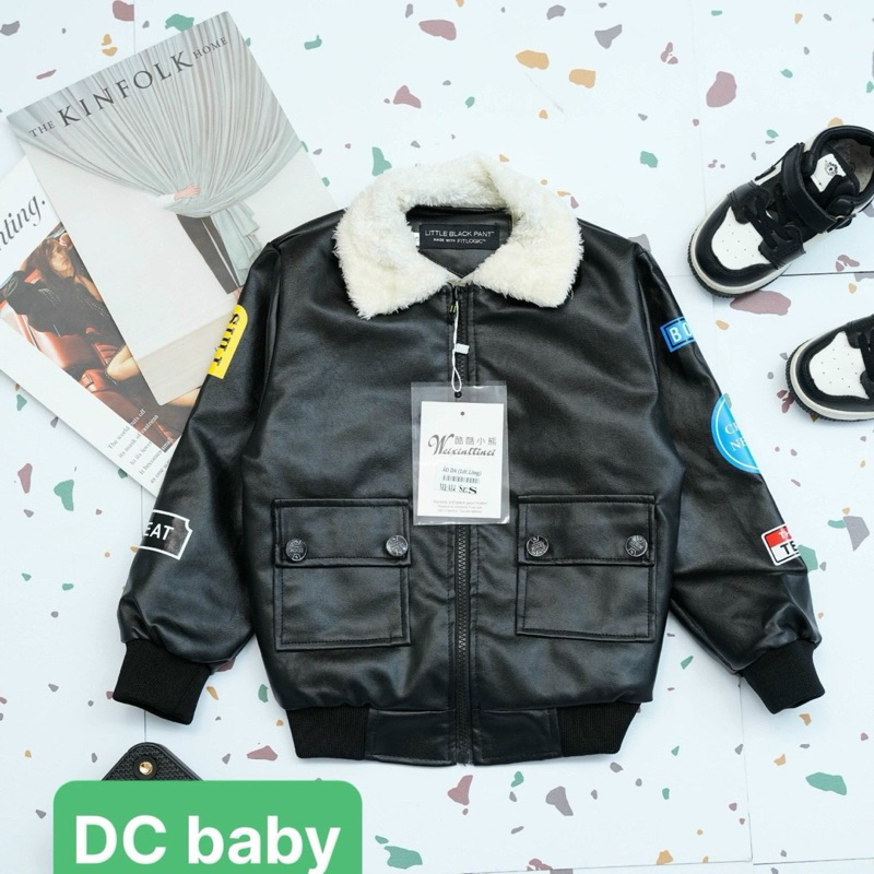 Áo khoác da mềm lót lông cừu cho bé trai