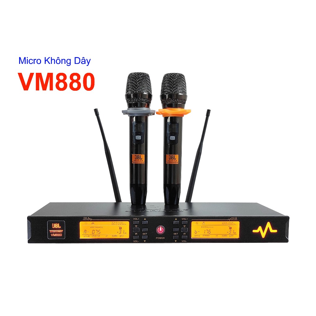 Micro Không Dây Karaoke Chuyên Nghiệp Cao Cấp JBL VM880 Chống Hú Tốt, Sóng Khoẻ UHF, Bảo Hành 12 Tháng, Micro KMC8
