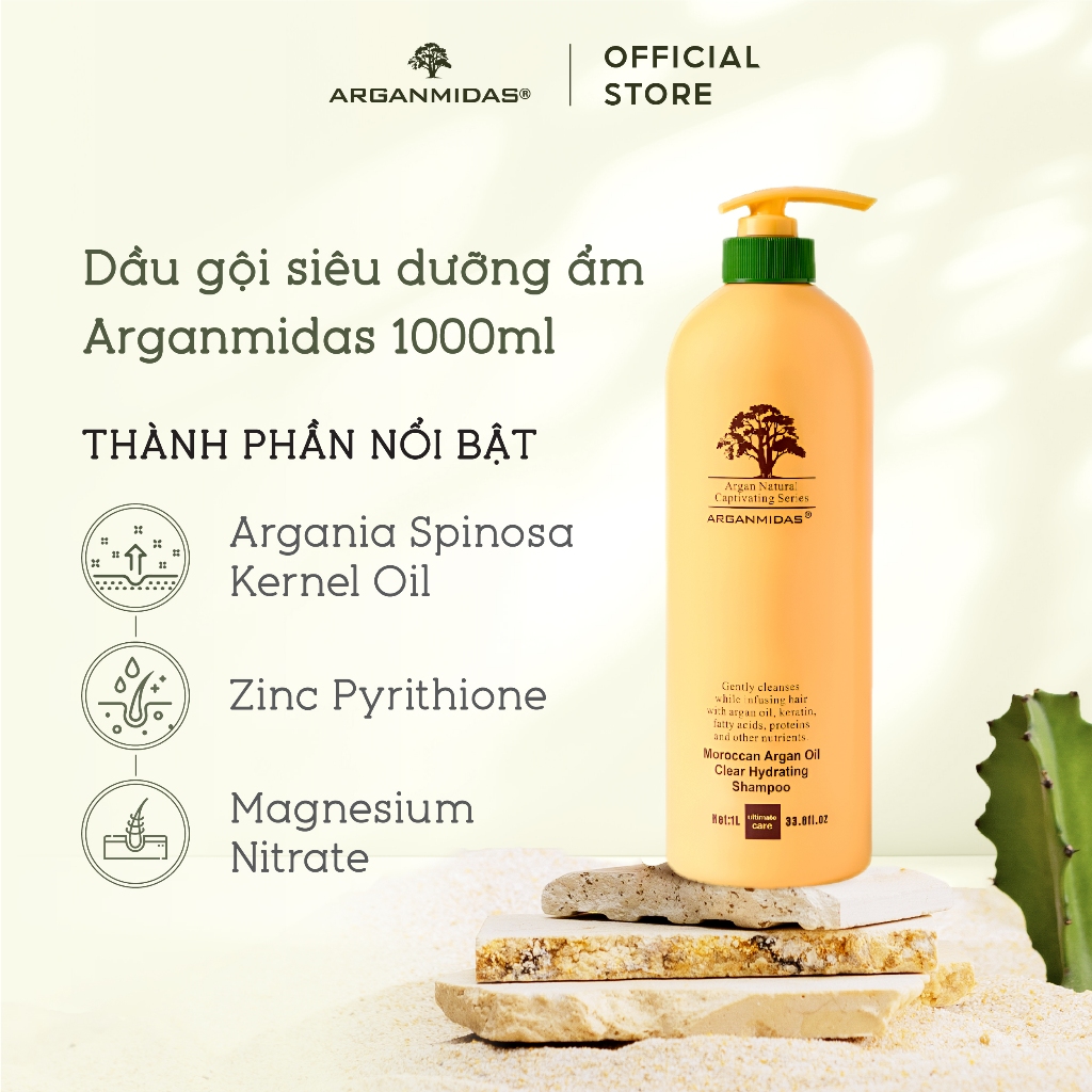 Combo gội xả chăm sóc tóc chuyên sâu từ dầu Argan, làm sạch, phục hồi, nuôi dưỡng mái tóc mềm mượt  Arganmidas - 1000ml