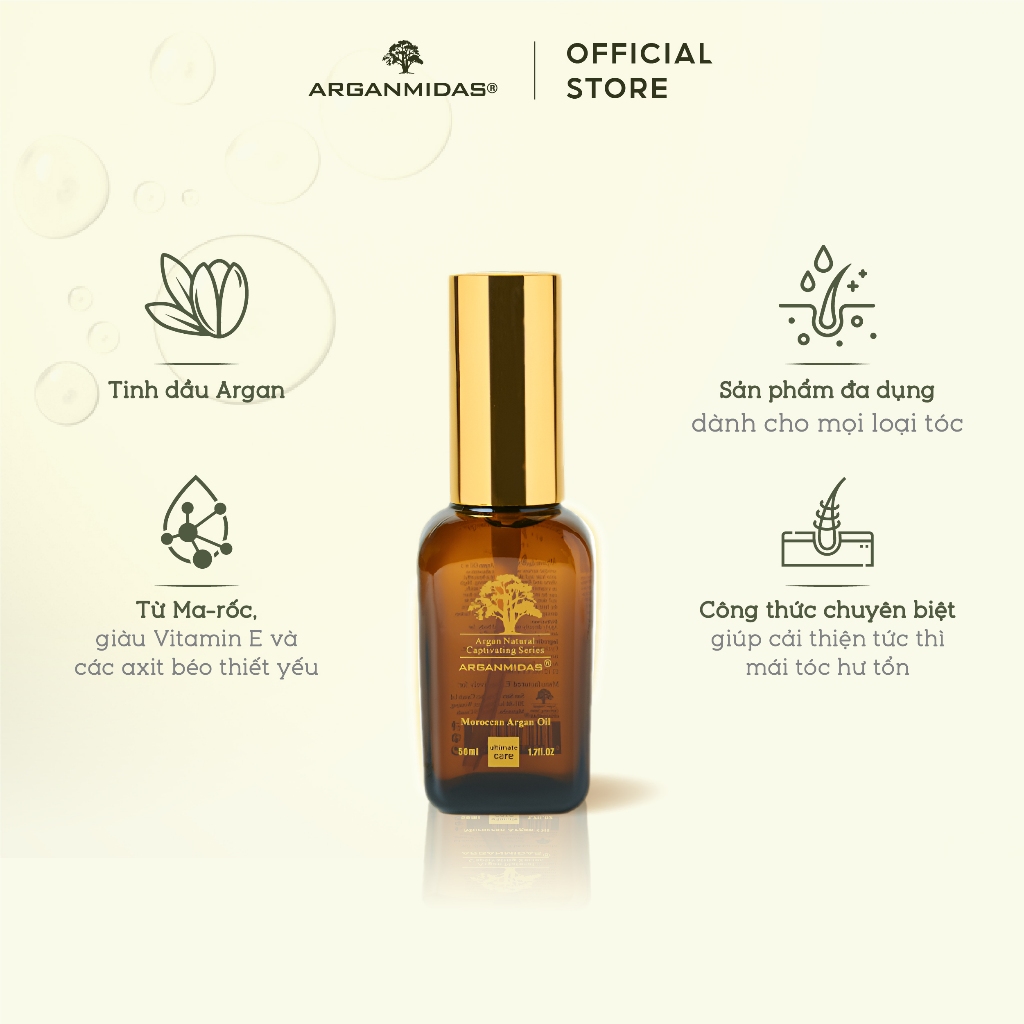 Serum dưỡng tóc chuyên sâu, phục hồi hư tổn từ dầu Argan Moroccan Arganmidas - 50ml