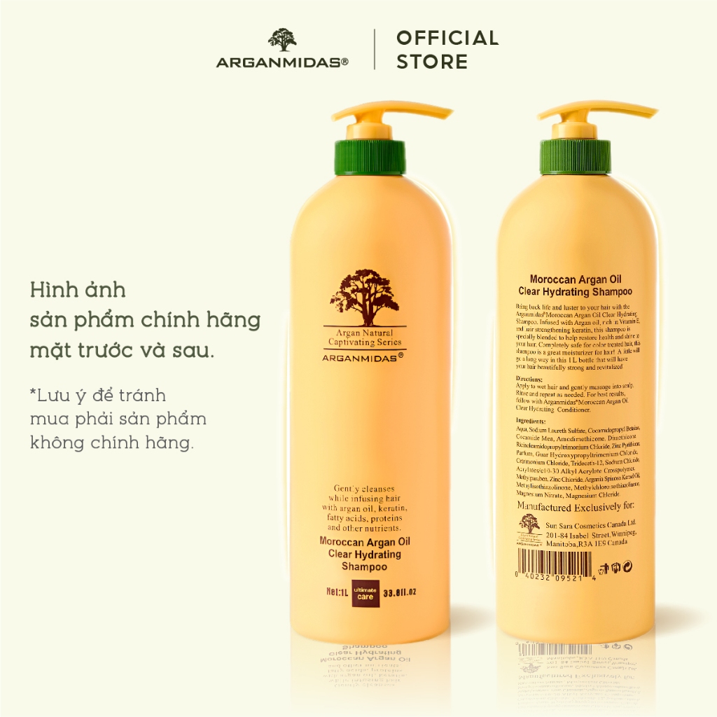 Dầu gội siêu dưỡng ẩm Arganmidas Moroccan Argan Oil Clear Hydrating Shampoo  - 1000ml