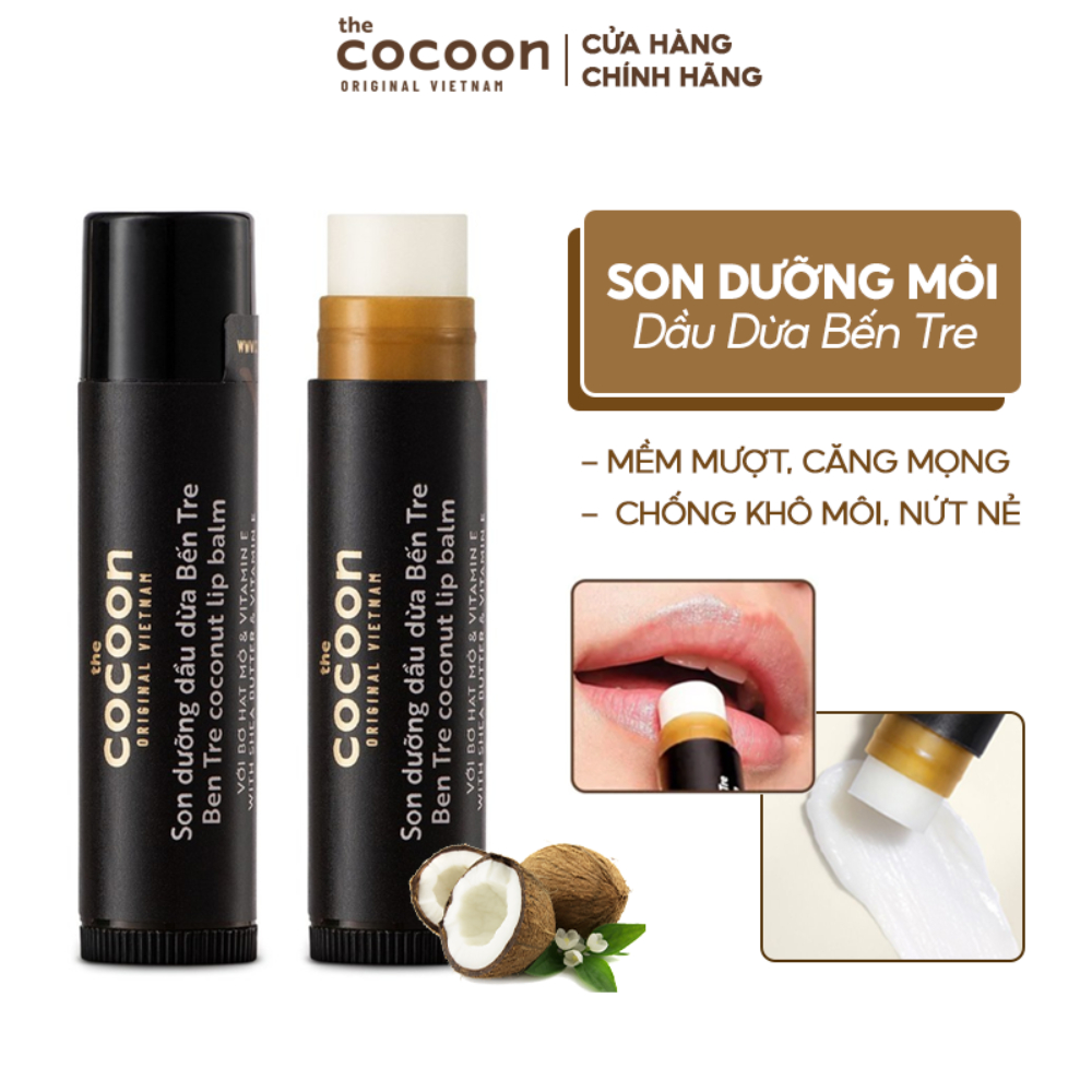 Son Dưỡng Cocoon Dầu Dừa Bến Tre chống thâm môi & khô môi - Cocoon Ben Tre Coconut Lip Balm 5g