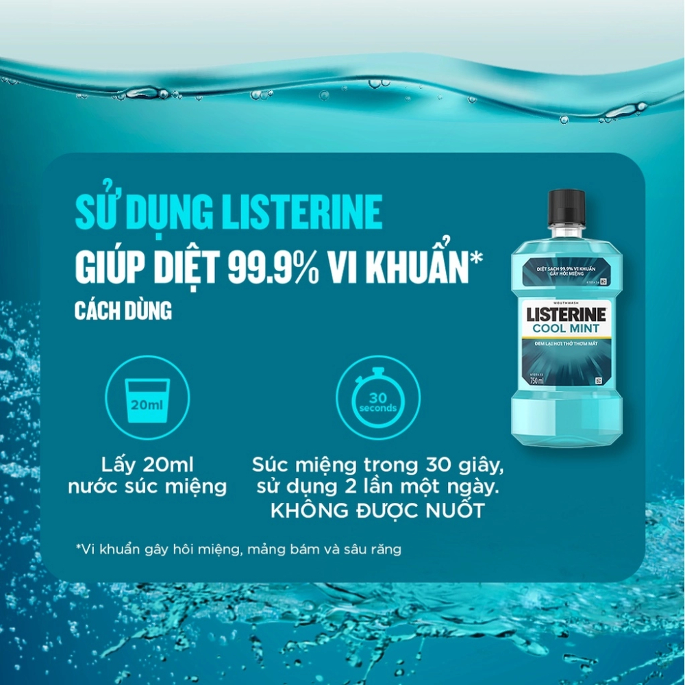 Nước súc miệng Listerine Cool Mint diệt khuẩn giữ hơi thở thơm mát dài lâu