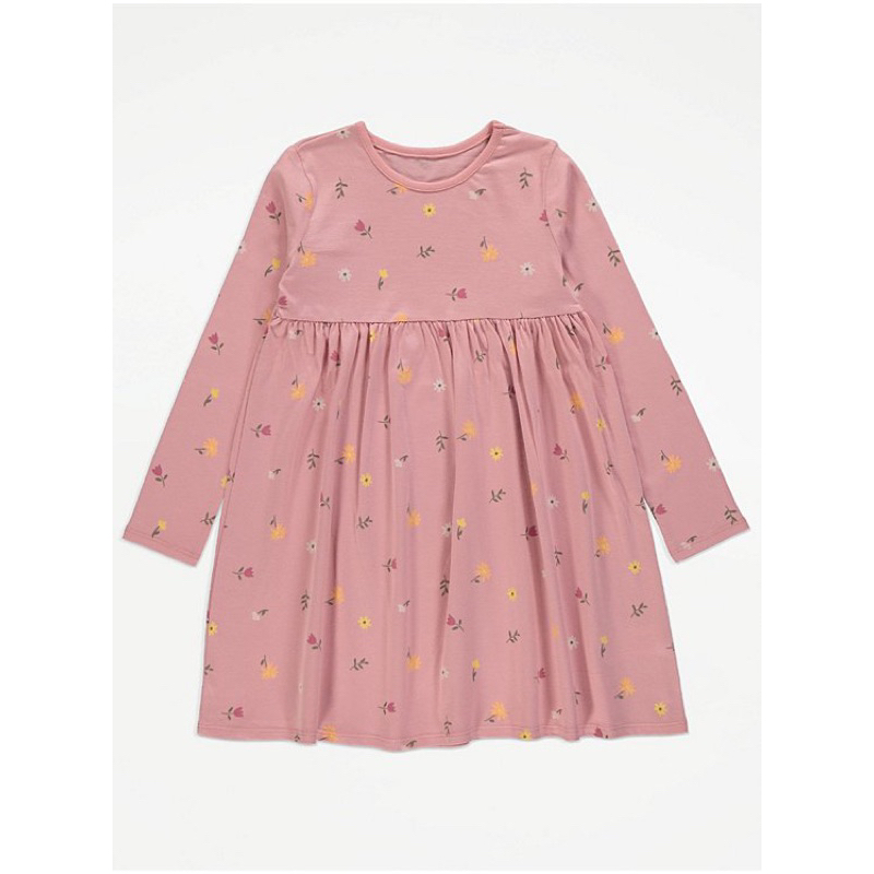 Váy dài tay cổ tròn hoa nhí hồng xinh cho bé gái săn sale UK sz 4-5y