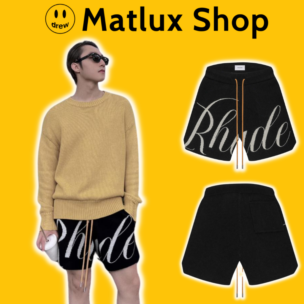 [BEST QUALITY[ Quần short RHUDE Knit Logo Black Short chất liệu vải len cao cấp, Quần đùi RHUDE sơn tùng, Quần RHUDE