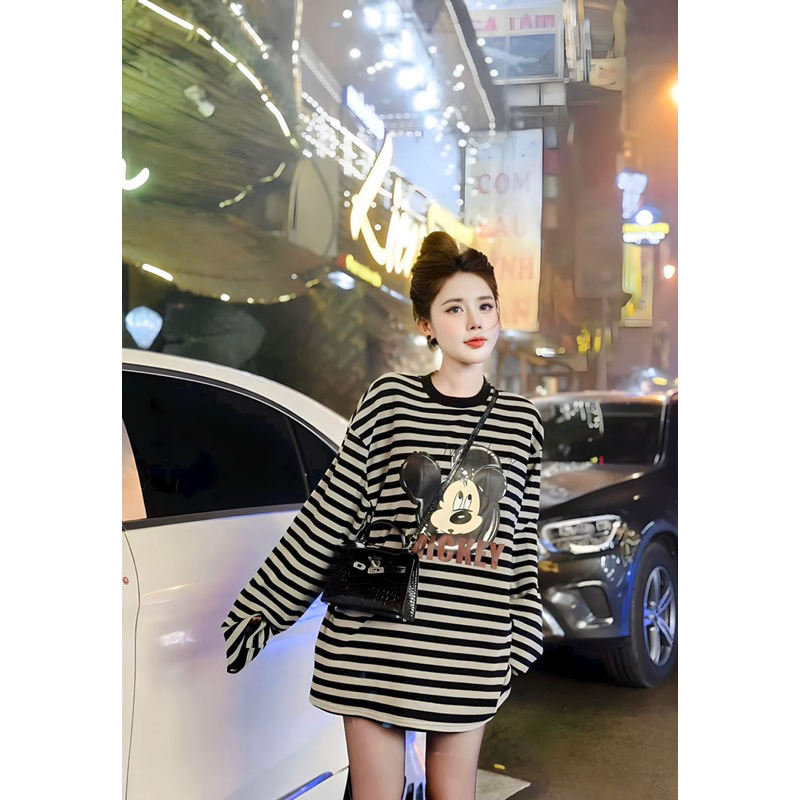 ÁO THUN TAY DÀI MICKEY SỌC