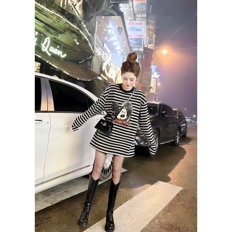 ÁO THUN TAY DÀI MICKEY SỌC