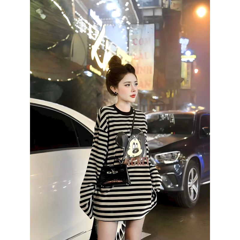 ÁO THUN TAY DÀI MICKEY SỌC