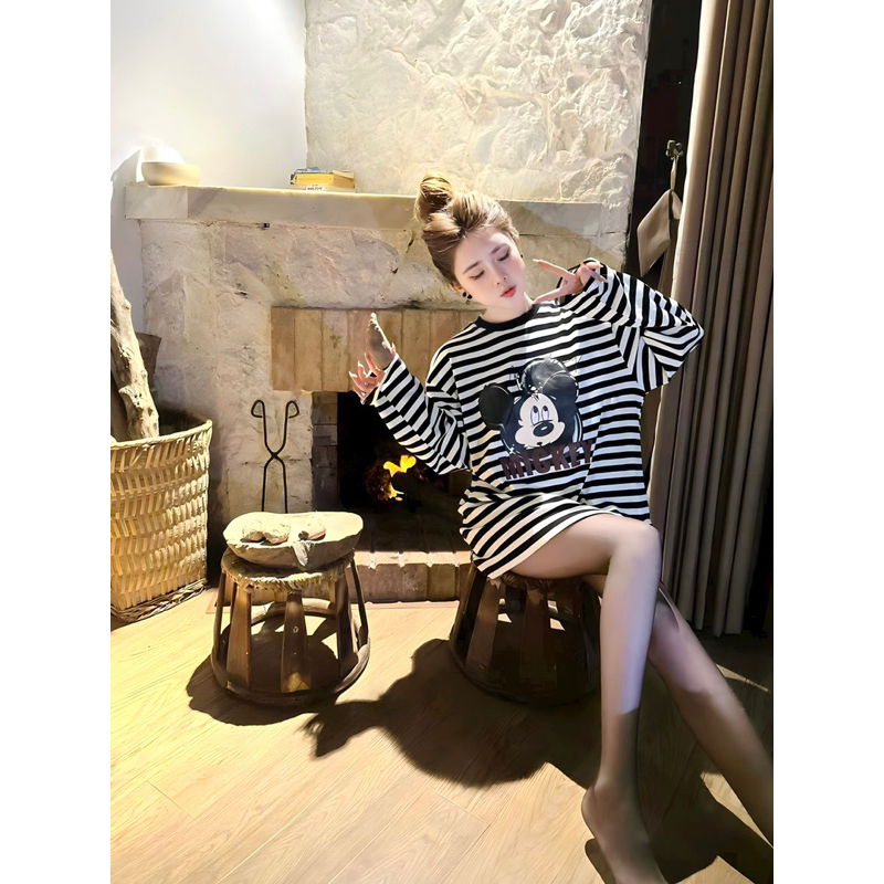 ÁO THUN TAY DÀI MICKEY SỌC