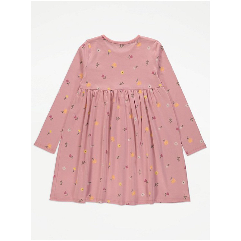 Váy dài tay cổ tròn hoa nhí hồng xinh cho bé gái săn sale UK sz 4-5y