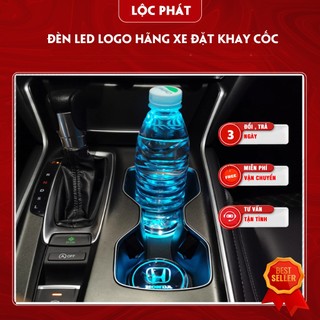 Đèn led Logo hãng xe đặt khay để cốc, Trang trí đèn led giá để cốc trên ô tô
