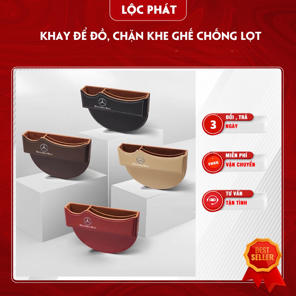 Khay chặn khe ghế trên xe hơi bằng gỗ bọc da, Khay đựng đồ cạnh ghế trên xe hơi bằng gỗ bọc da chống rơi đồ