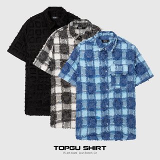 Áo sơ mi TOPGU hoạ tiết ô vuông tua rua, áo sơ mi nam tay ngắn vải cotton thoáng mát thời trang nam Menswear
