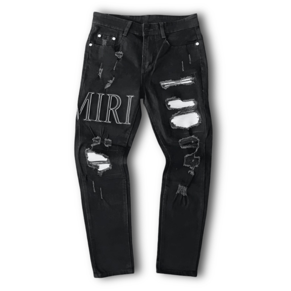 QUẦN JEAN NAM RÁCH VÁ DA MÀU ĐEN CHẤT BÒ CAO CẤP CO DÃN 4 CHIỀU FORM DÁNG SKINNY Q333 NEW
