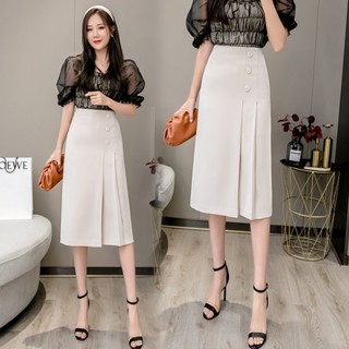 Chân váy nữ, váy chữ A công sở 3 khuy xếp ly chất tuyết mưa dài qua gối - TOTOSA