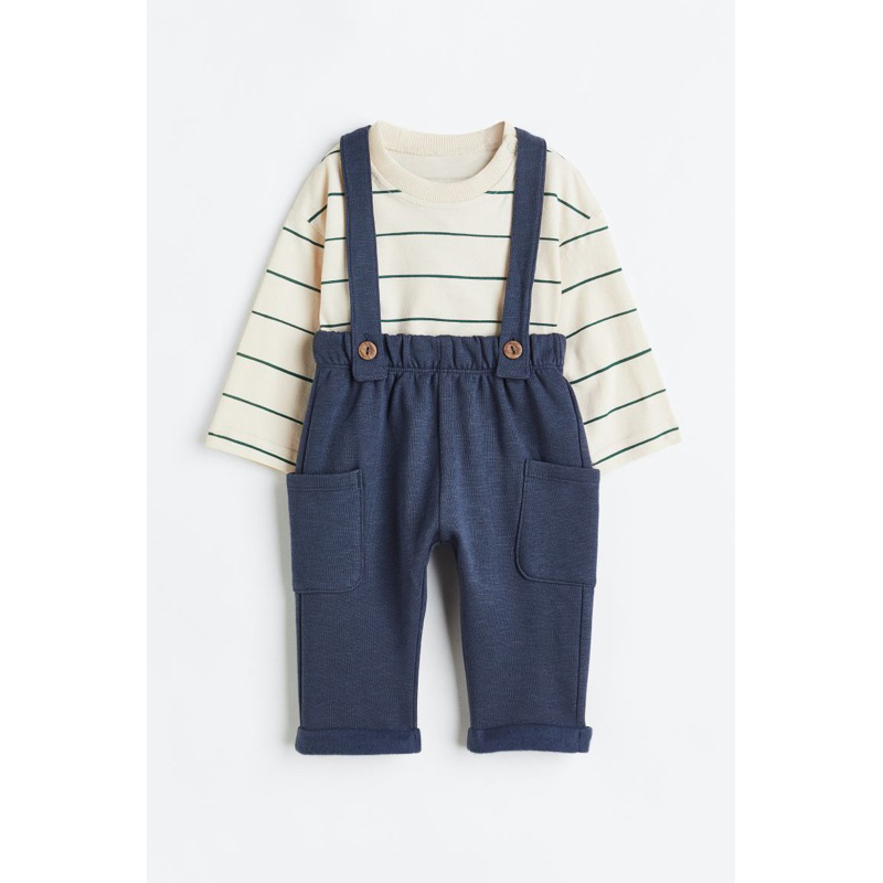 Set bộ bé trai áo dài tay kèm quần yếm sẵn sale Us sz 2-3y