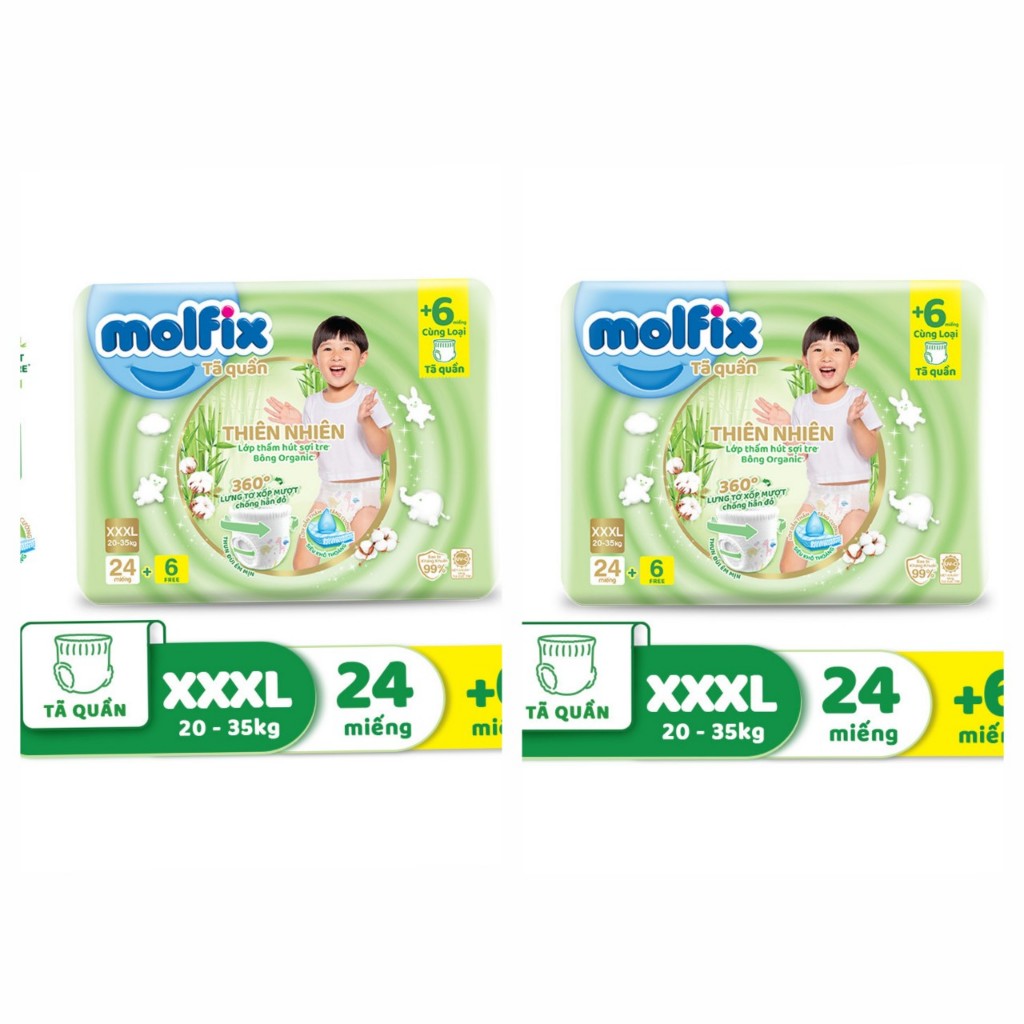 Combo 2 gói tã quần Molfix thiên nhiên XXXL24+6