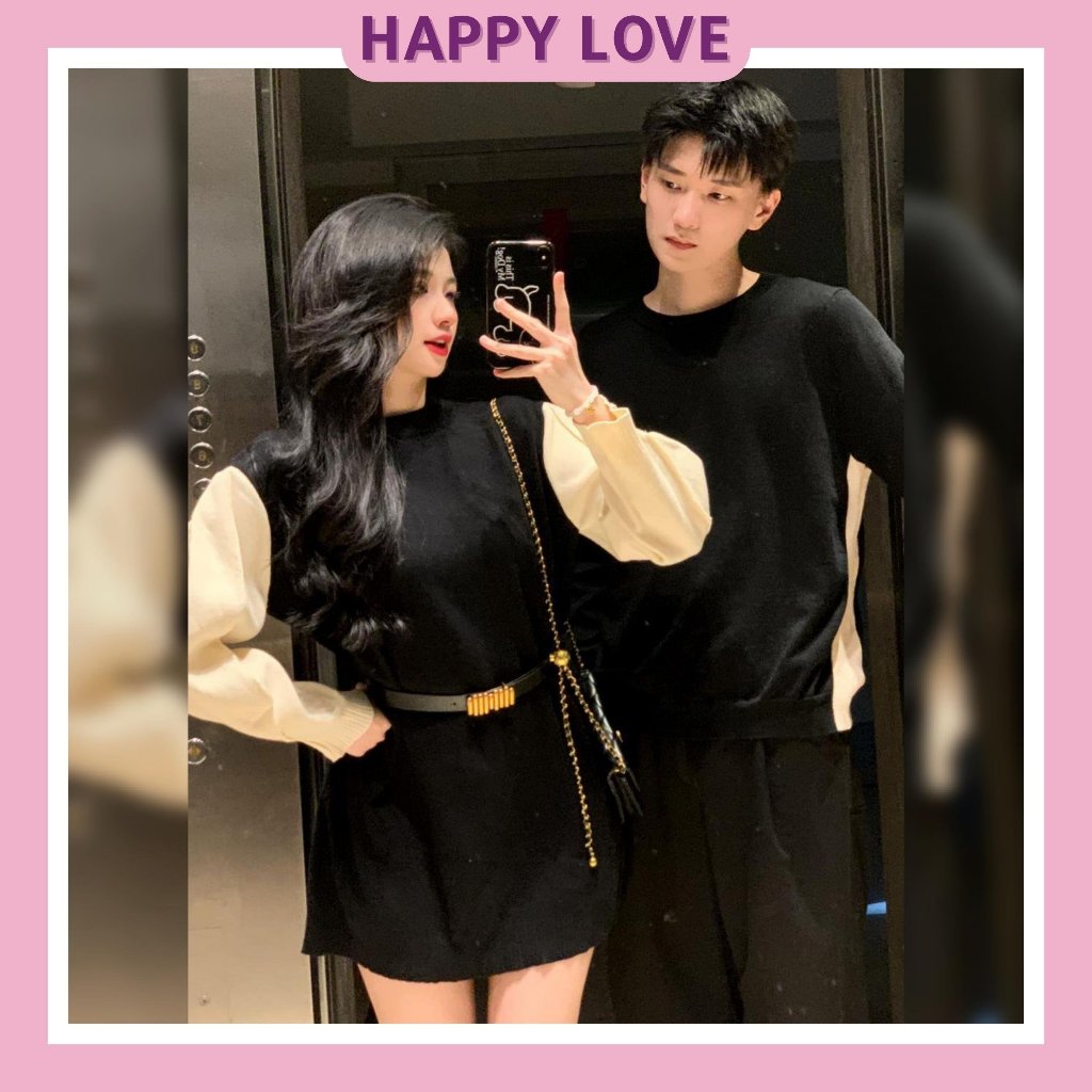 Đồ đôi nam nữ dài tay thu đông HAPPYLOVE set couple áo len nam đầm nữ