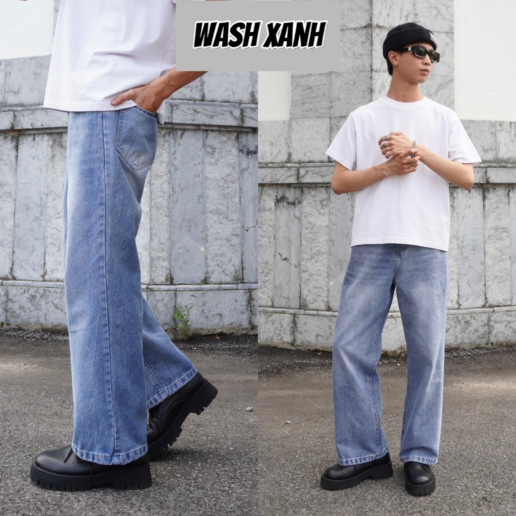Quần Jean Wash Nam Nữ Ống Suông Cạp Cao Nam Nữ Chính Hãng Tiệm Nhà SƠN