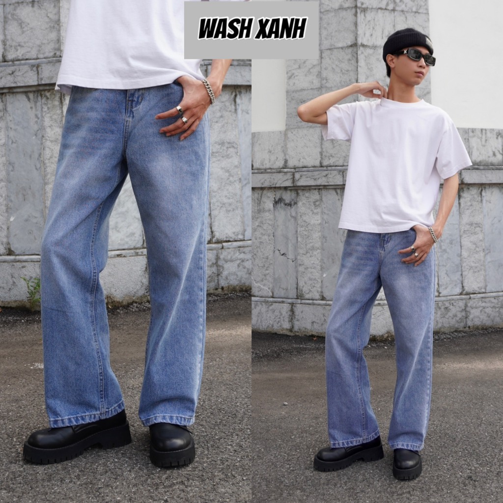 Quần Jean Wash Nam Nữ Ống Suông Cạp Cao Nam Nữ Chính Hãng Tiệm Nhà SƠN