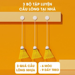 Combo 3 Bộ tập luyện cầu lông tại nhà - 3 Quả Cầu Loại 1 - 6 Móc treo - 9 Dây đàn hồi luyện tập phản xạ cầu lông YB