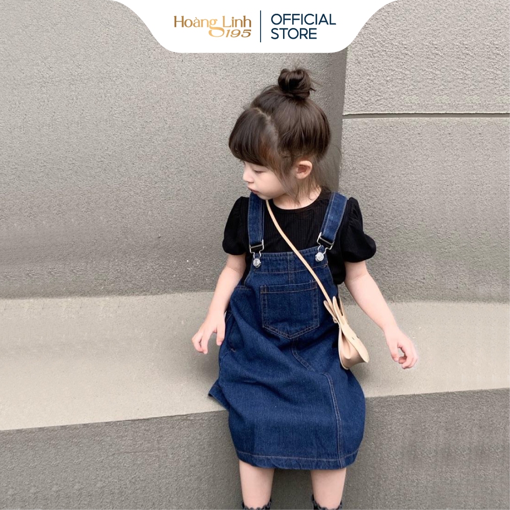 Váy yếm jeans hai dây, váy jean dạng yếm cho bé gái dáng suông dài xẻ tà Hàn Quốc VD02