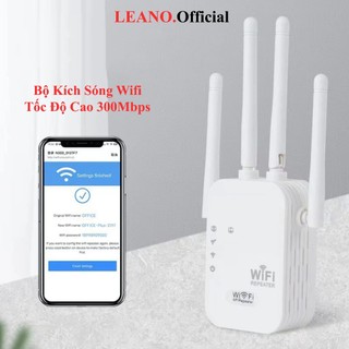 Bộ kích sóng wifi LEANO 4 râu tốc độ 300mbps phát xuyên tường kết nối xa sóng mạnh, Kích sóng wifi cực mạnh