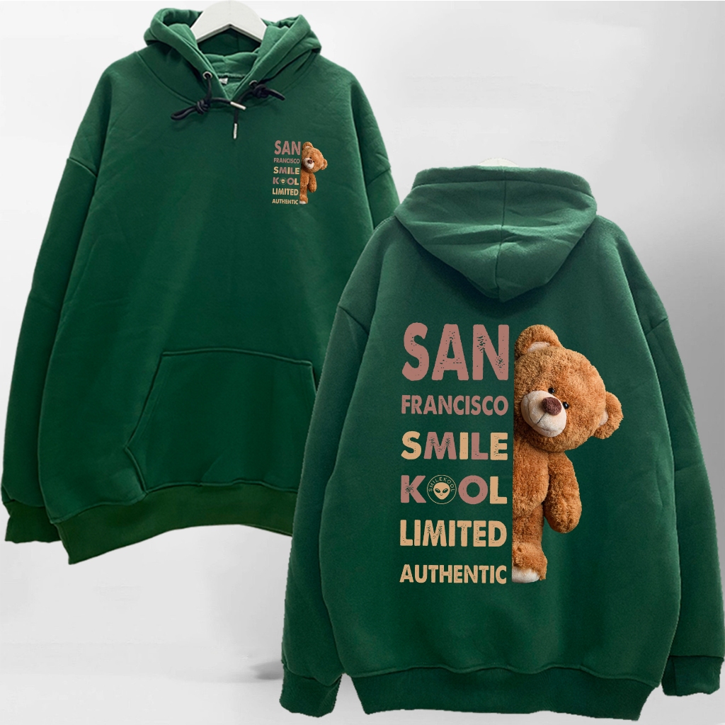 Áo Hoodie Teddy Bear Smile Kool M02, áo nỉ Hoodie Form rộng Unisex Nam Nữ KKimShop