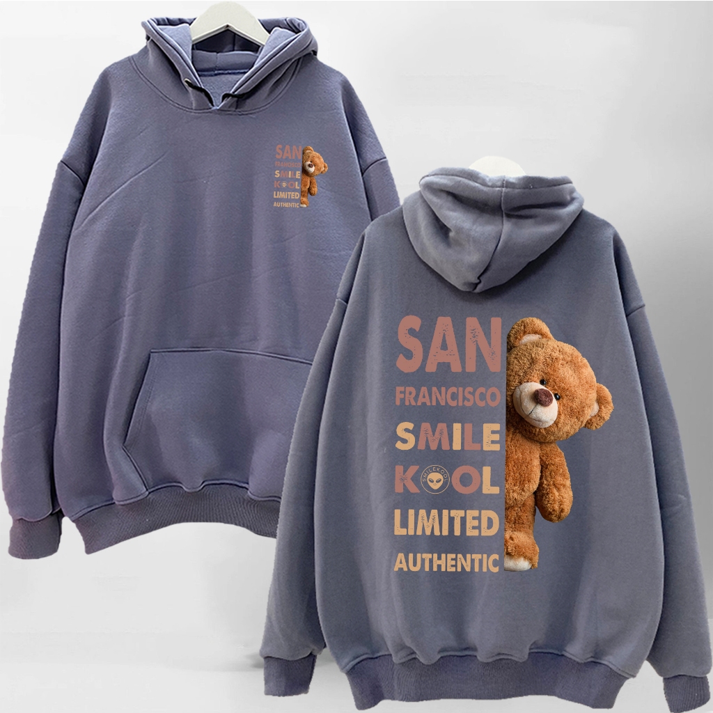 Áo Hoodie Teddy Bear Smile Kool M02, áo nỉ Hoodie Form rộng Unisex Nam Nữ KKimShop