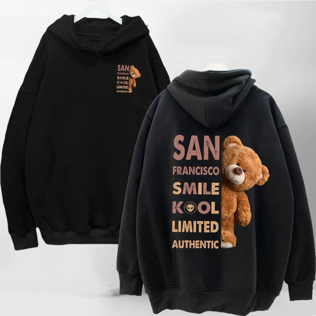 Áo Hoodie Teddy Bear Smile Kool M02, áo nỉ Hoodie Form rộng Unisex Nam Nữ KKimShop