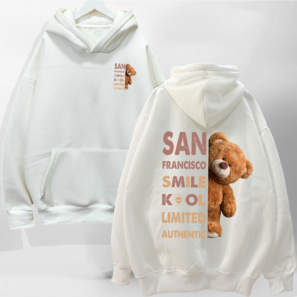 Áo Hoodie Teddy Bear Smile Kool M02, áo nỉ Hoodie Form rộng Unisex Nam Nữ KKimShop