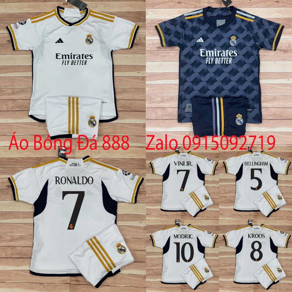 Bộ Quần Áo Bóng Đá Trẻ Em CLB Real Madrid 2023 - Vải Polyester Gai Thái Cao Cấp