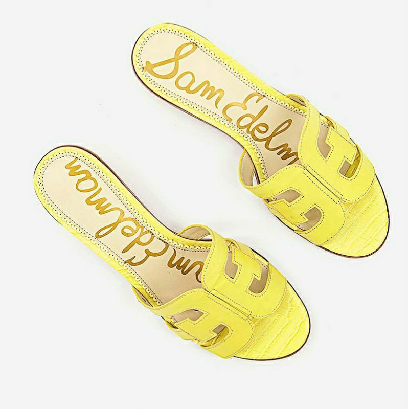 dép guốc SAM EDELMAN Illie da bê thật size 39 block heels slide sandals