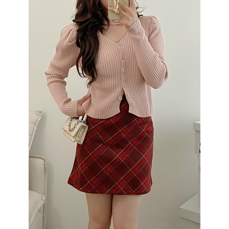 Chân váy dạ kẻ mới chữ A Quảng Châu