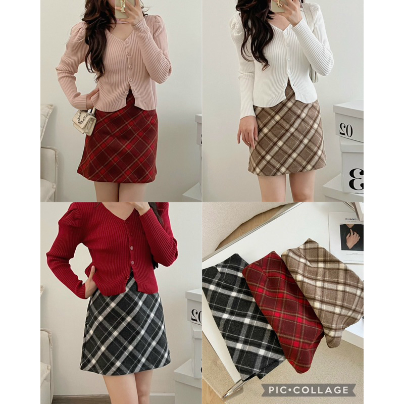 Chân váy dạ kẻ mới chữ A Quảng Châu