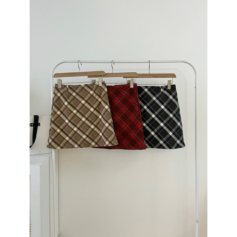 Chân váy dạ kẻ mới chữ A Quảng Châu