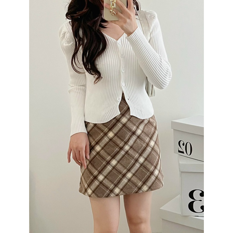 Chân váy dạ kẻ mới chữ A Quảng Châu