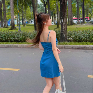 ĐẦM JEANS 2 DÂY PHỐI NƠ NGỰC