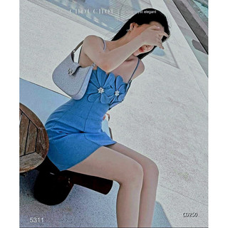 ĐẦM JEANS 2 DÂY PHỐI NƠ NGỰC