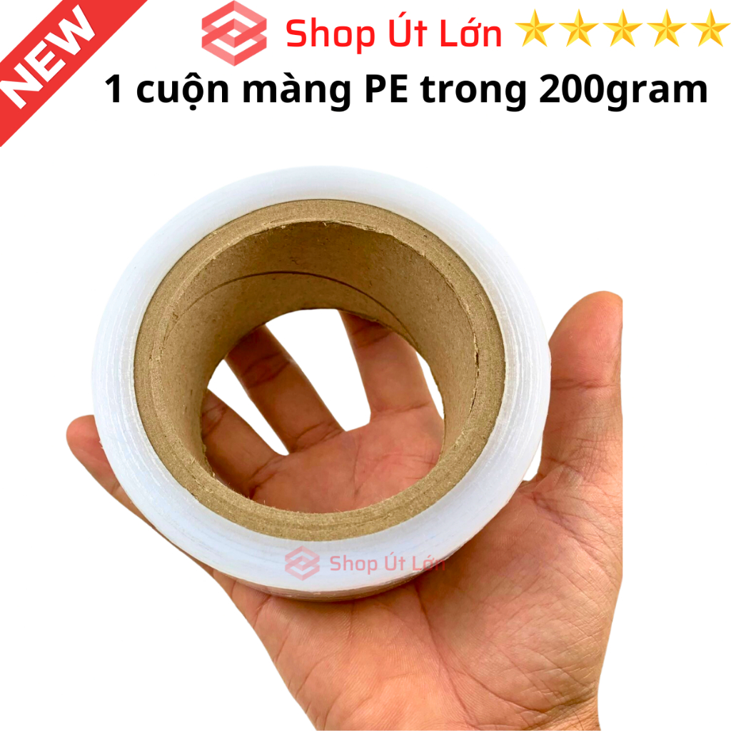1 Cuộn màng PE trong, rộng 5cm, nặng 200gram, lõi giấy 30gram
