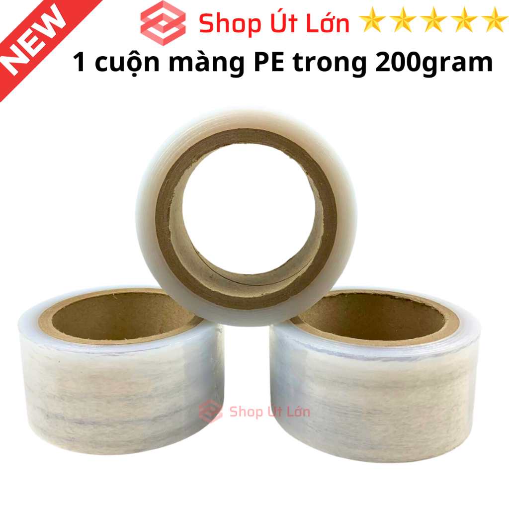 1 Cuộn màng PE trong, rộng 5cm, nặng 200gram, lõi giấy 30gram