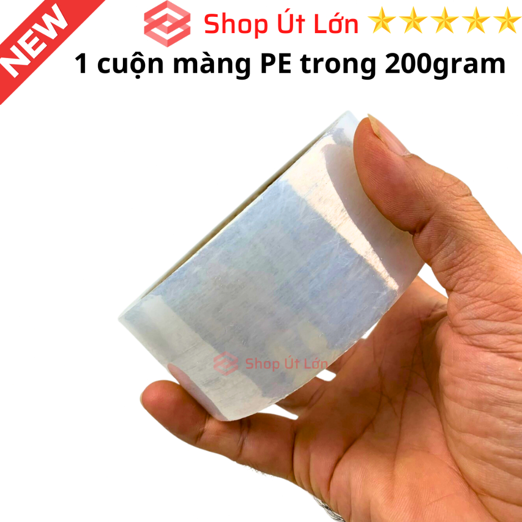 1 Cuộn màng PE trong, rộng 5cm, nặng 200gram, lõi giấy 30gram