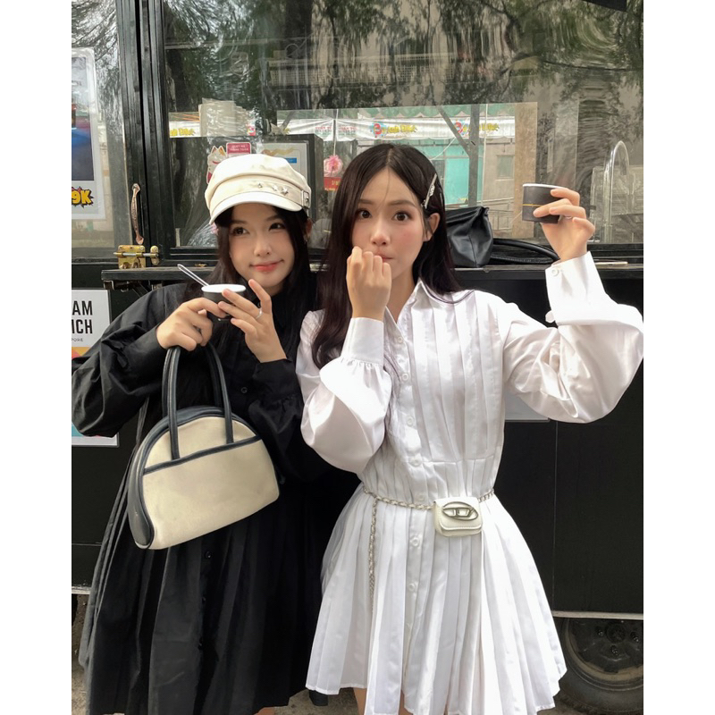 Đầm sơ mi xếp ly OHOH